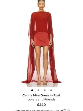 Lovers + Friends Rust Red Mini Dress with Sheer Cape